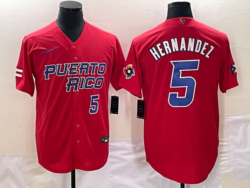 Men 2023 World Cub Puerto Rico #5 Hernandez Red Nike MLB Jersey4